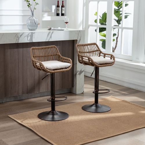 Lot De 2 Tabourets De Bar Réglables Pivotants 49x48x89-109 Cm Lin Beige