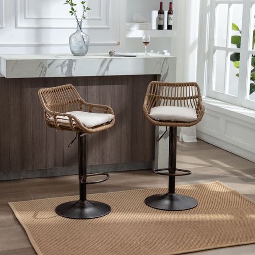 Lot De 2 Tabourets De Bar Réglables Pivotants 49x48x89-109 Cm Lin Beige