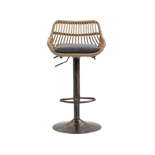 Lot De 2 Tabourets De Bar Réglables Pivotants 49x48x89-109 Cm Lin Gris Et Rotin Pe