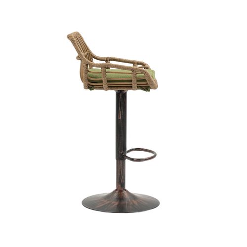 Lot De 2 Tabourets De Bar Réglables Pivotants 49x48x89-109 Cm Lin Vert Et Rotin Pe