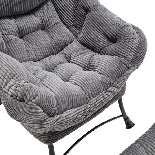 Fauteuil Lounge Avec Ottoman, Tissu Flanelle Gris, Cadre En Acier