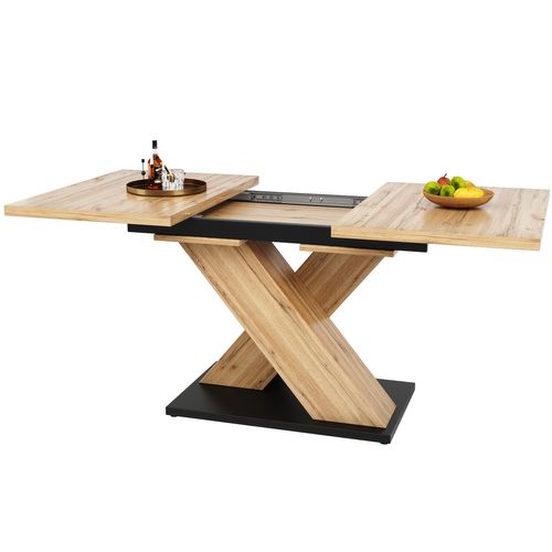 Table à Manger Extensible 6–8 Personnes 119-158,5x80 Cm Finition Bois Naturel, Pieds Croisés