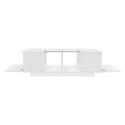 Table Basse 120 X 50 X 38,5 Cm Blanche Avec Plateau En Verre Et Éclairage LED