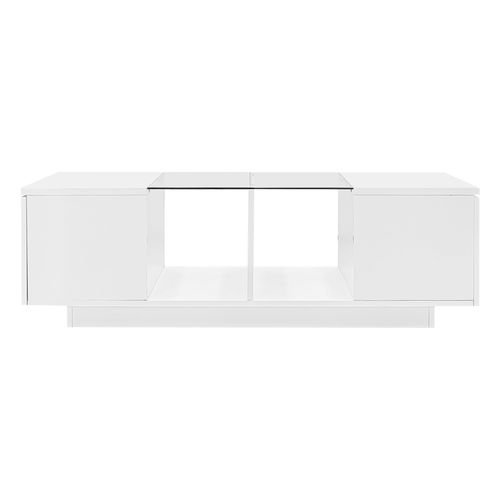 Table Basse 120 X 50 X 38,5 Cm Blanche Avec Plateau En Verre Et Éclairage LED