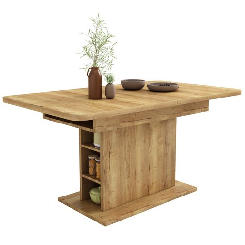 Table à Manger Extensible L110/130×70×75 Cm Avec Rangements, Métal, Coloris Naturel