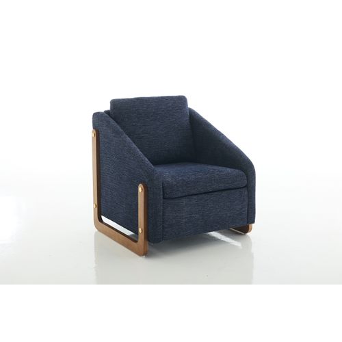 Fauteuil 73,5×73,5×73,5 Cm Tissu Chenille Bleu Avec Accoudoirs En Bois