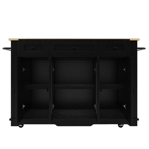 Desserte De Cuisine Îlot Noir Pliable, Effet Bois, à Roulettes Avec Portes Vitrées Et Rangements