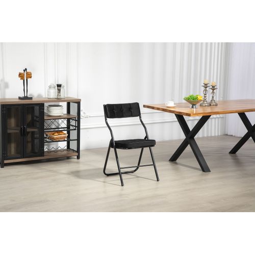 Lot De 2 Chaises Pliantes En Métal, Velours Noir, Salon Et Salle à Manger