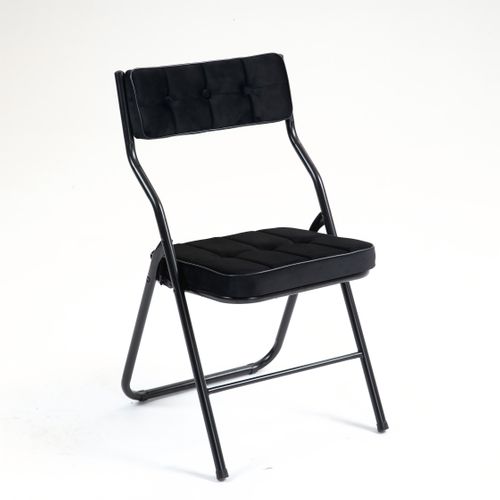 Lot De 2 Chaises Pliantes En Métal, Velours Noir, Salon Et Salle à Manger