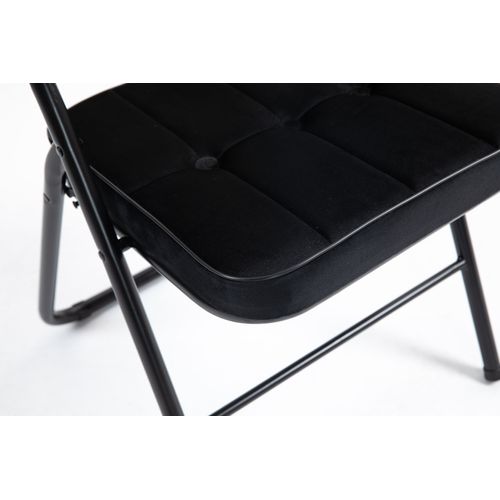 Lot De 2 Chaises Pliantes En Métal, Velours Noir, Salon Et Salle à Manger
