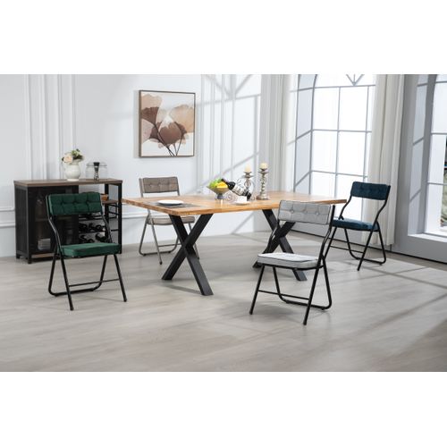 Lot De 2 Chaises Pliantes En Métal, Velours Bleu, Salon Et Salle à Manger