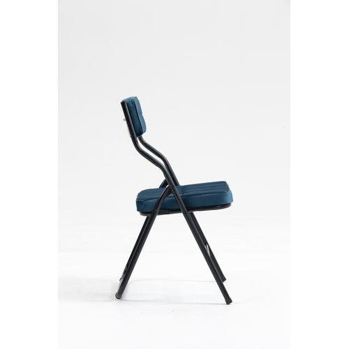 Lot De 2 Chaises Pliantes En Métal, Velours Bleu, Salon Et Salle à Manger
