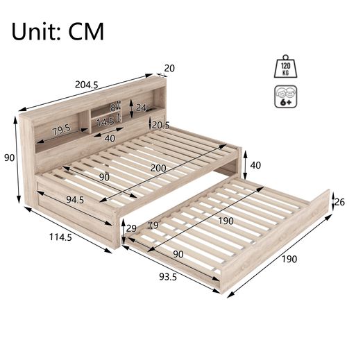 Lit Enfant 90x200 Avec Lit Gigogne, LED D’ambiance, Prises USB Et Rangements