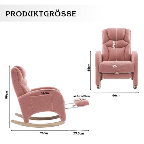 Fauteuil à Bascule Avec Repose-pieds Pliable, Tissu Teddy Rose, 66x125x101 Cm