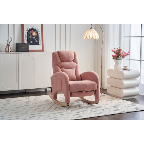 Fauteuil à Bascule Avec Repose-pieds Pliable, Tissu Teddy Rose, 66x125x101 Cm