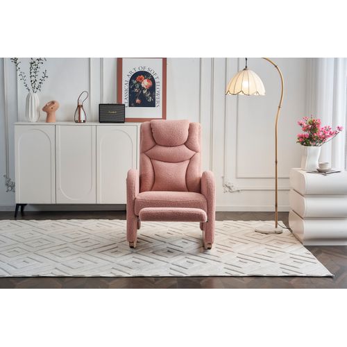 Fauteuil à Bascule Avec Repose-pieds Pliable, Tissu Teddy Rose, 66x125x101 Cm