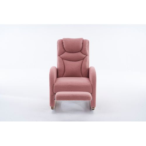 Fauteuil à Bascule Avec Repose-pieds Pliable, Tissu Teddy Rose, 66x125x101 Cm