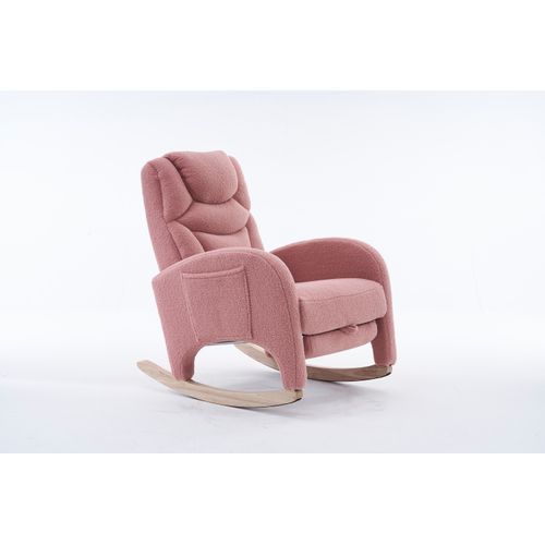 Fauteuil à Bascule Avec Repose-pieds Pliable, Tissu Teddy Rose, 66x125x101 Cm