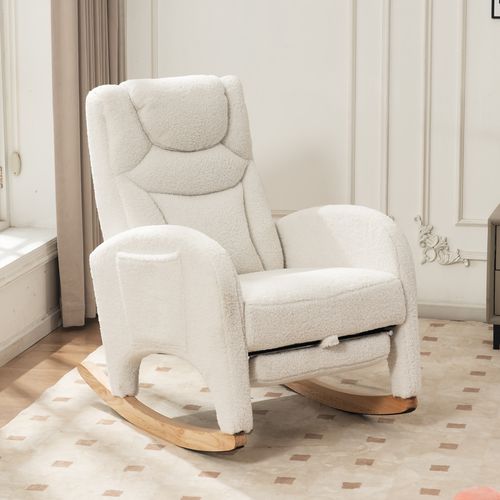 Fauteuil à Bascule Avec Repose-pieds Pliable, Tissu Teddy Blanc, 66x125x101 Cm