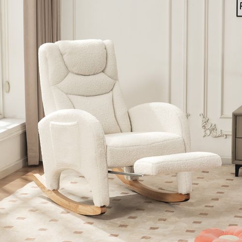 Fauteuil à Bascule Avec Repose-pieds Pliable, Tissu Teddy Blanc, 66x125x101 Cm