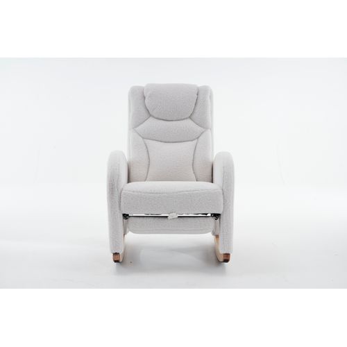 Fauteuil à Bascule Avec Repose-pieds Pliable, Tissu Teddy Blanc, 66x125x101 Cm