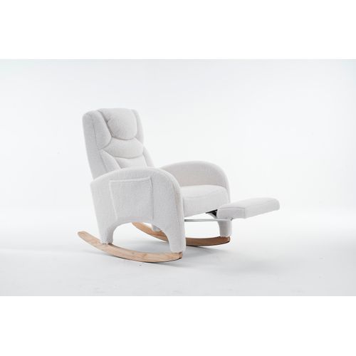 Fauteuil à Bascule Avec Repose-pieds Pliable, Tissu Teddy Blanc, 66x125x101 Cm