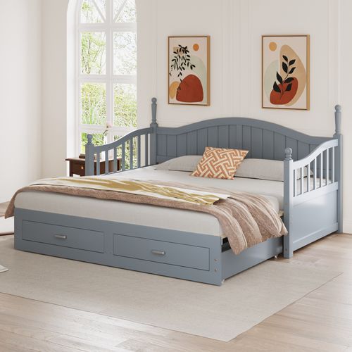Lit Enfant Gigogne 90/180x190 Cm Extensible En Pin Naturel Avec 2 Tiroirs Et Sommier à Lattes