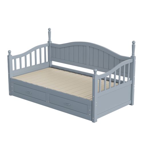 Lit Enfant Gigogne 90/180x190 Cm Extensible En Pin Naturel Avec 2 Tiroirs Et Sommier à Lattes