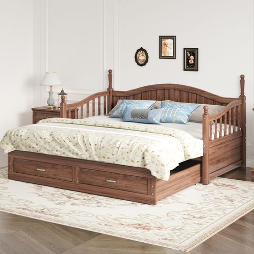 Lit Enfant Gigogne 90/180x190 Cm Extensible En Pin Gris Avec 2 Tiroirs Et Sommier à Lattes