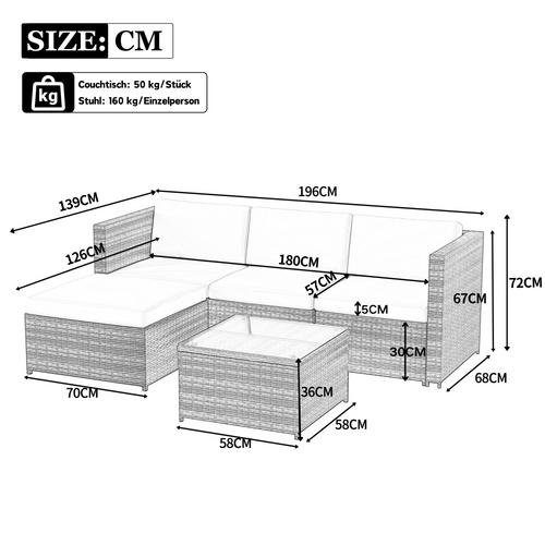 Salon De Jardin D’angle 3 à 4 Places En Rotin Kaki Avec Coussins Et Table En Verre 196x136 Cm