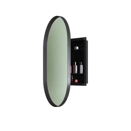 Miroir Avec Armoire De Rangemenr Salle De Bain, Cadre Métal Noir, Étagères Réglables