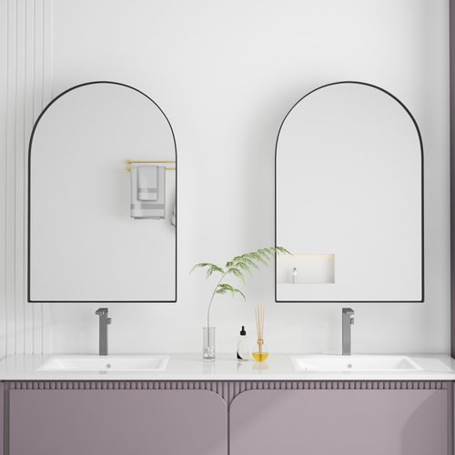 Miroir Avec Rangement Caché, Arquée Métal Noir Salle De Bain Avec Armoire