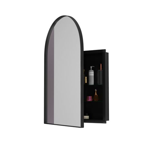 Miroir Avec Rangement Caché, Arquée Métal Noir Salle De Bain Avec Armoire