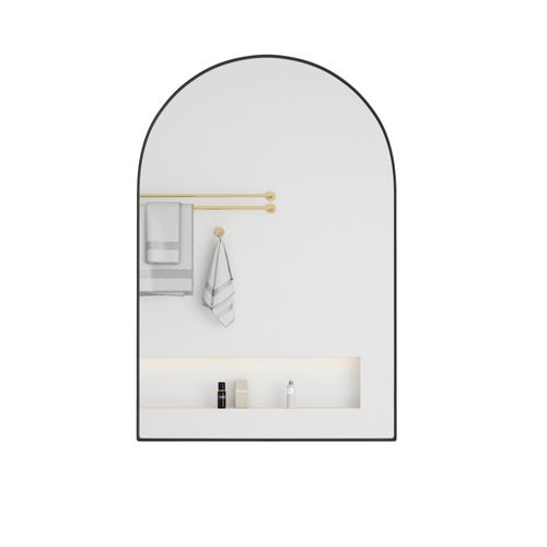Miroir Avec Rangement Caché, Arquée Métal Noir Salle De Bain Avec Armoire