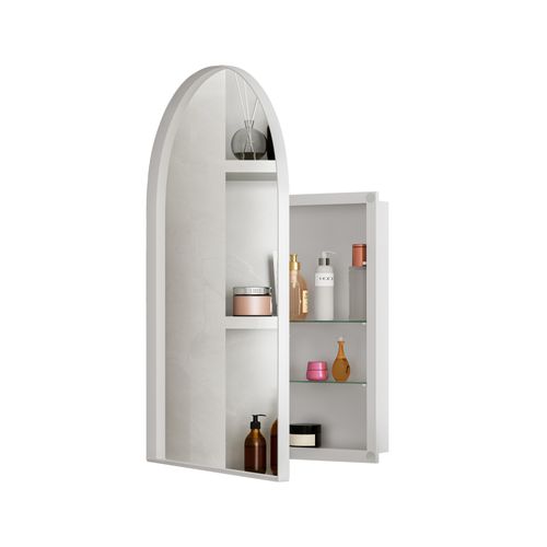 Miroir Avec Rangement Caché, Arquée Métal Blanc Salle De Bain Avec Armoire
