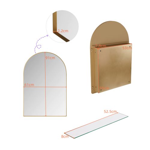 Miroir Avec Rangement Caché, Arquée Métal Doré Salle De Bain Avec Armoire