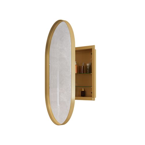 Miroir Avec Armoire De Rangemenr Salle De Bain, Cadre Métal Doré, Étagères Réglables