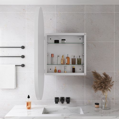 Miroir Avec Armoire De Rangemenr Salle De Bain, Cadre Métal Blanc, Étagères Réglables