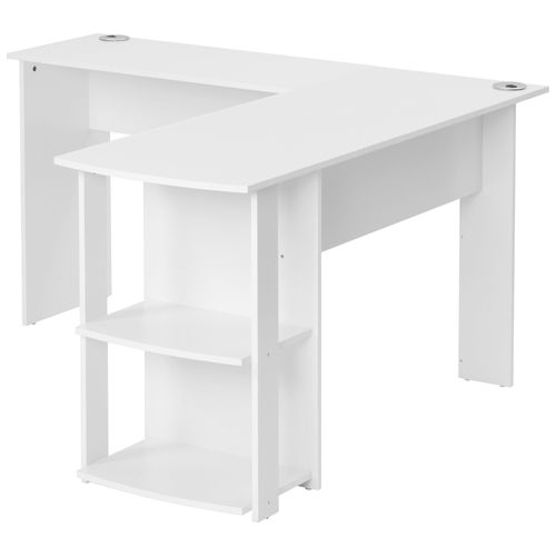 Bureau D'angle Blanc 140x140 Cm Avec 2 Étagères De Rangement, Chambre