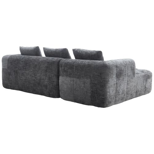 Canapé D'angle 3 Places Modulable 250 Cm En Tissu Chenille Gris, 3 Coussins, Poches Latérales