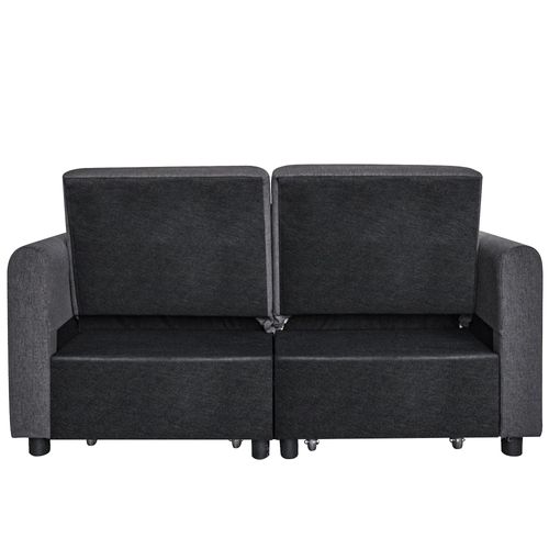 Canapé Convertible 2 Places 142x85x83 Cm, Convertible En L, Ports USB Et Poches, Coton-lin Gris