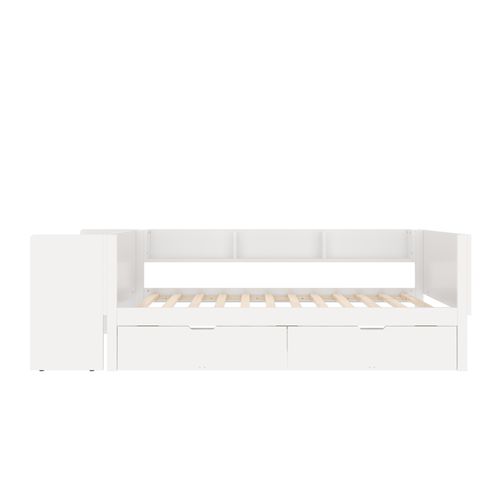 Lit Enfant 90x200 Cm Avec Bureau Intégré, 2 Tiroirs Et Étagères, Pin Blanc