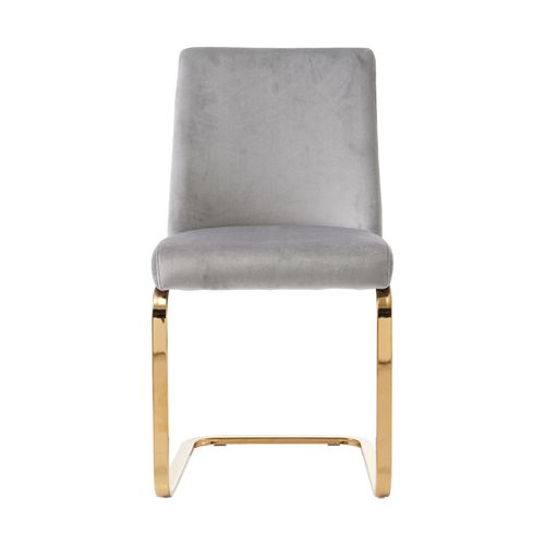 Lot De 4 Chaises Velours Gris, Dossier Losange, Pieds Métal Doré