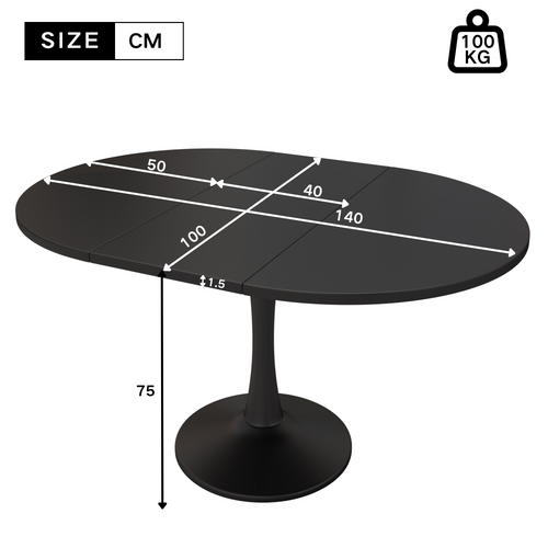 Table à Manger Extensible Ovale 100/140x100 Cm Mdf Noir