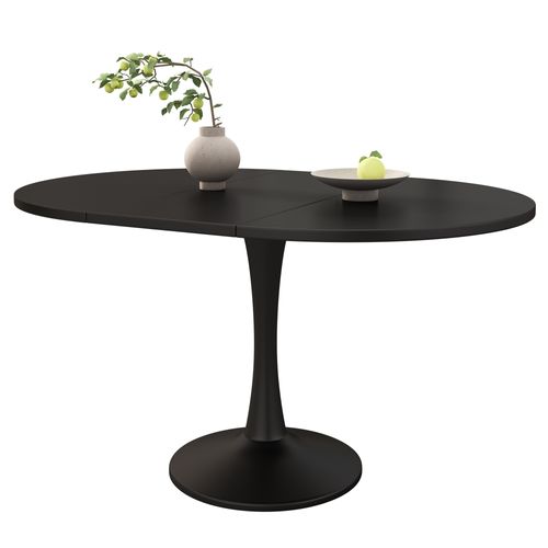 Table à Manger Extensible Ovale 100/140x100 Cm Mdf Noir