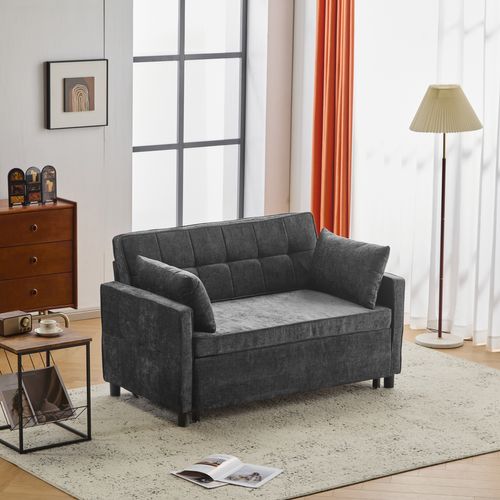 Canapé Convertible 2 Places En Chenille Noir Antique, Dossier Réglable