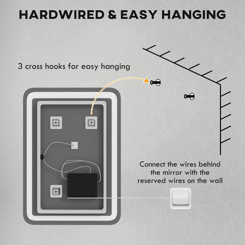 Miroir Salle De Bain LED 50 X 70 Cm Argenté Ip44 Anti-buée Tactile