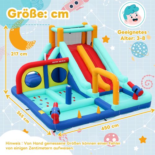 Château Gonflable Enfant Avec Soufflerie 450 W, Parc Aquatique Bleu En Tissu Oxford