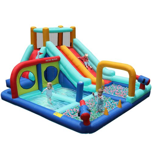Château Gonflable Enfant Avec Soufflerie 450 W, Parc Aquatique Bleu En Tissu Oxford