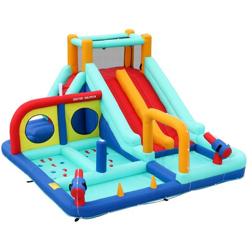 Château Gonflable Enfant Avec Soufflerie 450 W, Parc Aquatique Bleu En Tissu Oxford